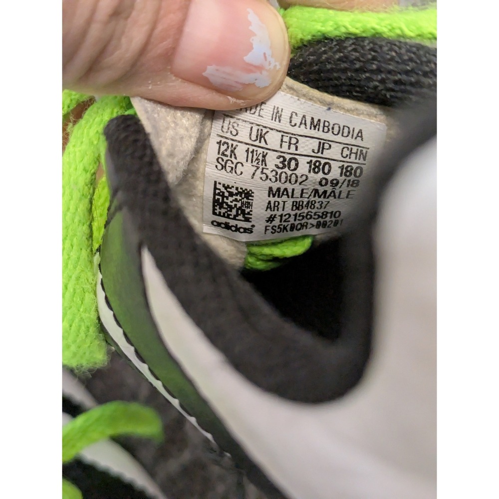 Adidas Kids‎ Size 12K Soccer Cleats Black White Neon Green - Picture 7 of 9